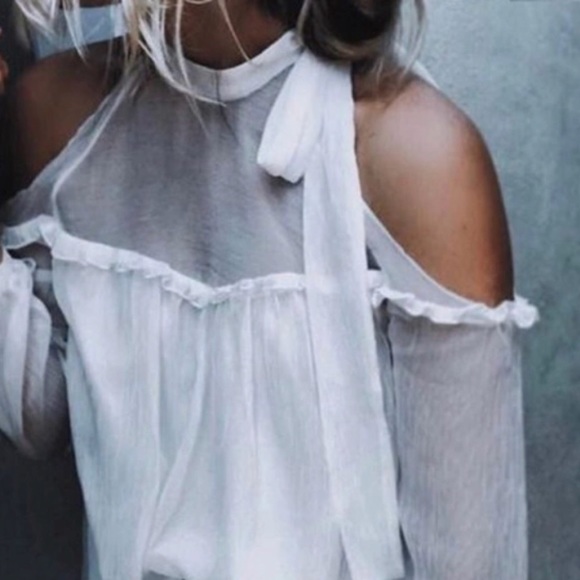 DUCHESS COLD SHOULDER RUFFLE TOP - Picture 2 of 8